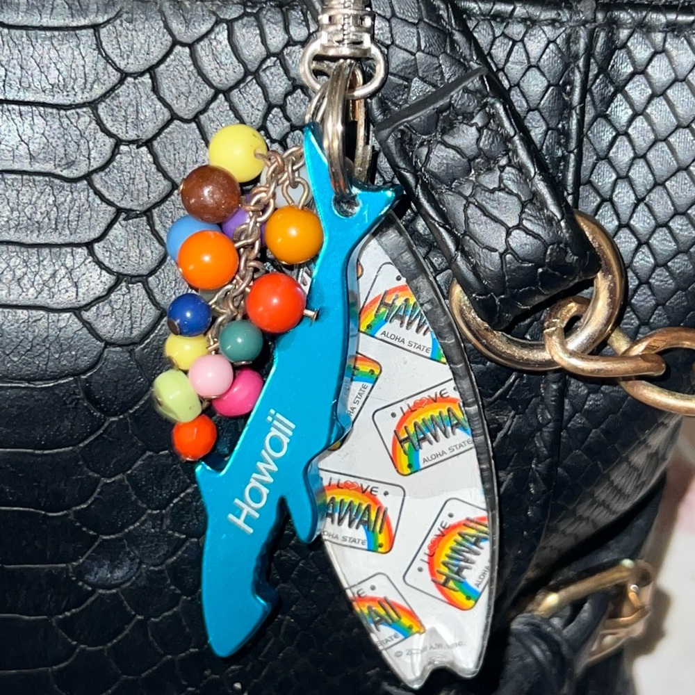 Purse fob Shark bottle opener and surf board Hawaii purse fob/ key ring